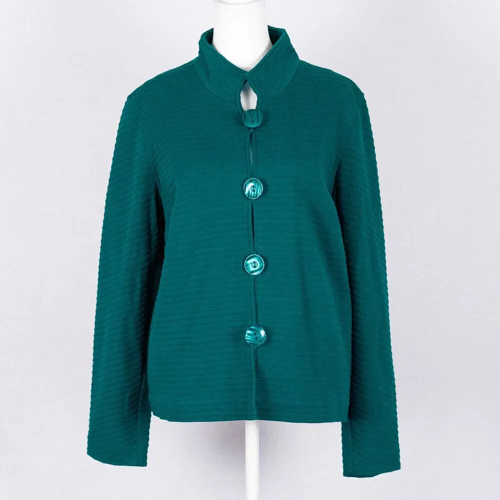 Coldwater Creek Ottoman Knit Jacket Size MEDIUM Teal Green Casual Modest Classic